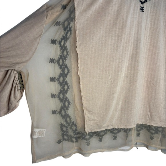 Free People Embroidered Oversized Sheer Boho Eden Top Tan Black Size Small - Picture 9 of 14